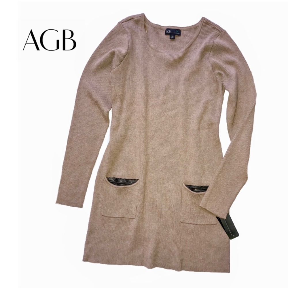 AGB XL Heather Taupe Fitted Sweater Dress NWT